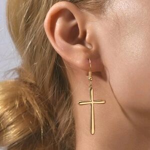 💖 2/$30 Gold dainty gothic casual dangle christian cross metallic drop earrings